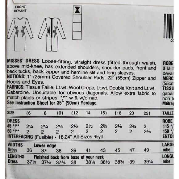 Vintage 90s Vogue Pattern 8283 Uncut Sheath Dress Front Back Tucks 6 8 10 - Picture 3 of 3